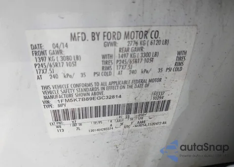 2014 Ford Explorer from USA, damaged, VIN 1FM5K7B89EGC32814